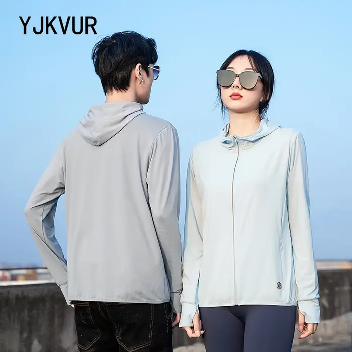 YJKVUR unisexe été nouveau UPF 50 + UV Protection solaire veste à capuche hommes femmes léger randon