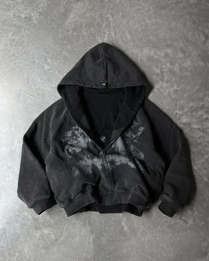 Nouveau sweat-shirt court bleu pour femme avec imprimé graphique vague étoilée, capuche oreilles de 