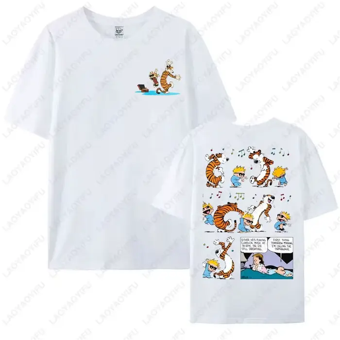 Drôle Calvin et Hobbes T-shirt graphique coton pour hommes femmes tenue décontracté nostalgie vieille école Style dessin animé t-shirts Camisetas