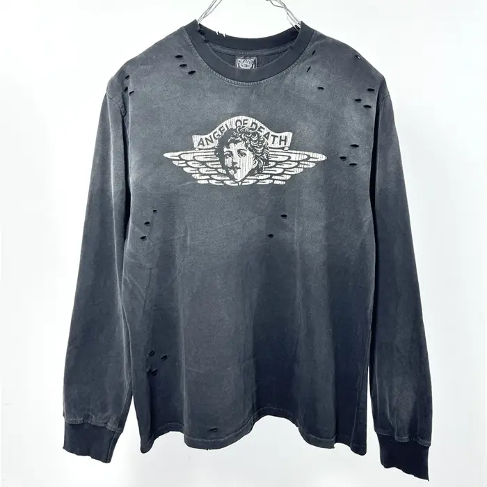 Vintage petit ange trou Saint manches longues lavé t-shirt hommes femmes haute qualité t-shirt hauts T-Shirts