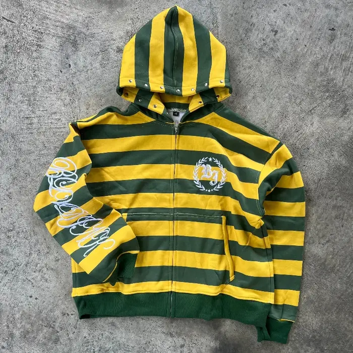 Y2K Street Kid sweat à capuche zippé rayure Rivet motif de broderie sweat nouveaux hommes Hip Hop mo