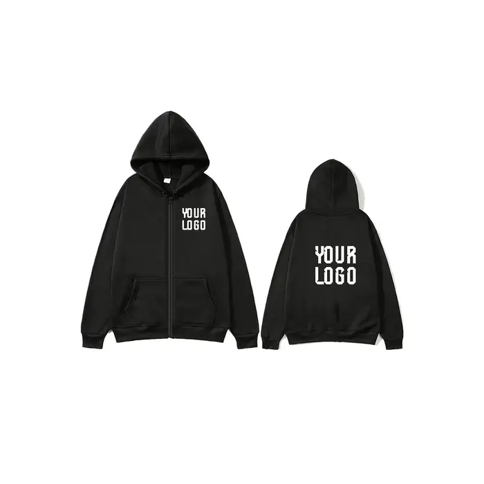 Sweat à capuche zippé de couleur unie |   Veste à motif de texte personnalisable |   unisexe, person