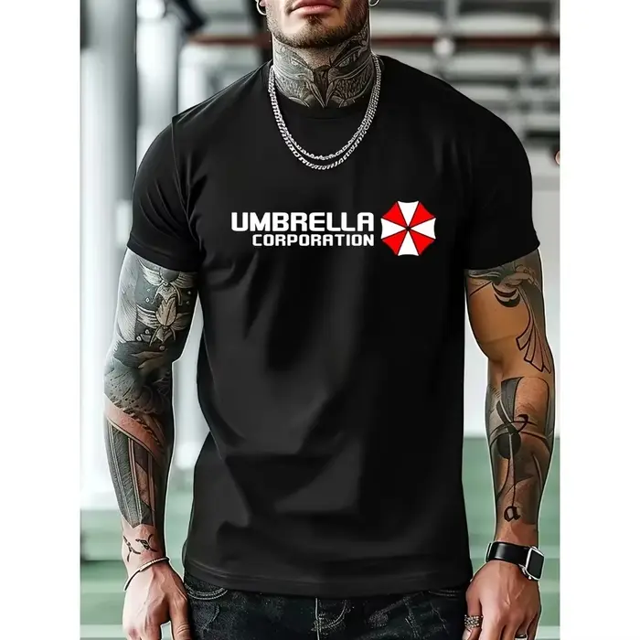 T-shirt Umbrella Corporation avec le logo et le slogan emblématiques, parfait pour les fans de jeux.