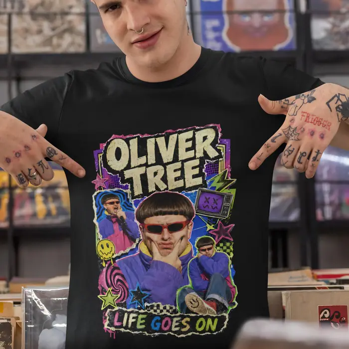 T-shirt commémoratif Oliver Tree « La vie continue » – T-shirt en coton hommage à Oliver Tree – Coll