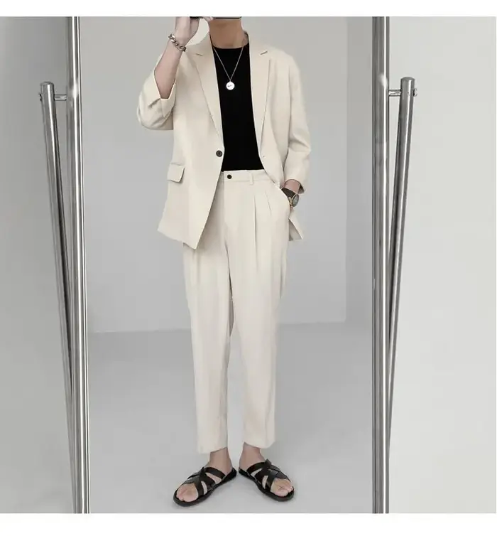 Costume de loisirs pour hommes, avec vent léger et sept manches, costume d'été à manches amples et f