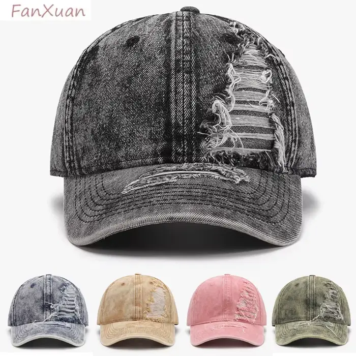 Casquette de baseball en jean déchiré pour hommes et femmes