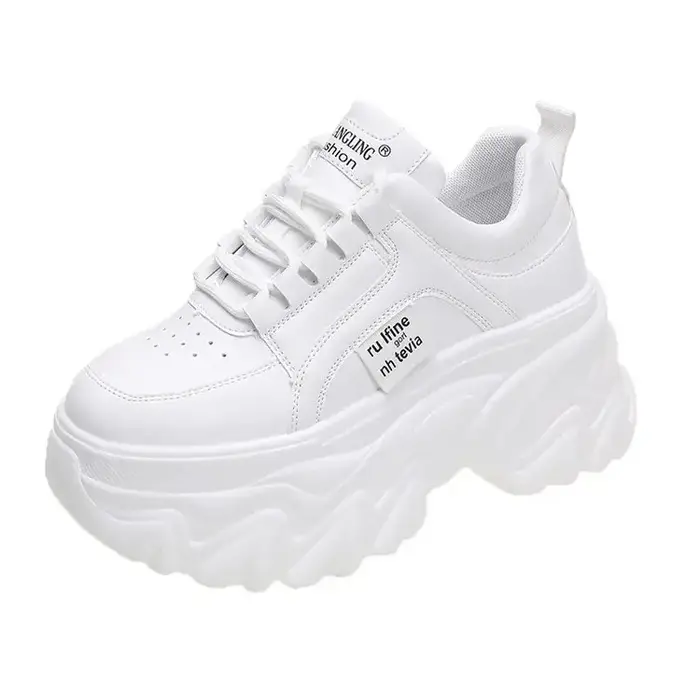 Baskets à plateforme en cuir PU pour femmes, chaussures tendance, blanc, noir, grosses, optique astr