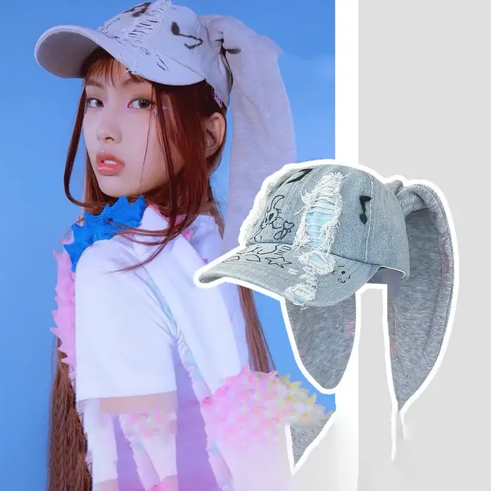 Niche Y2k oreilles de lapin Denim déchiré casquette de Baseball hommes et femmes personnalité foncée