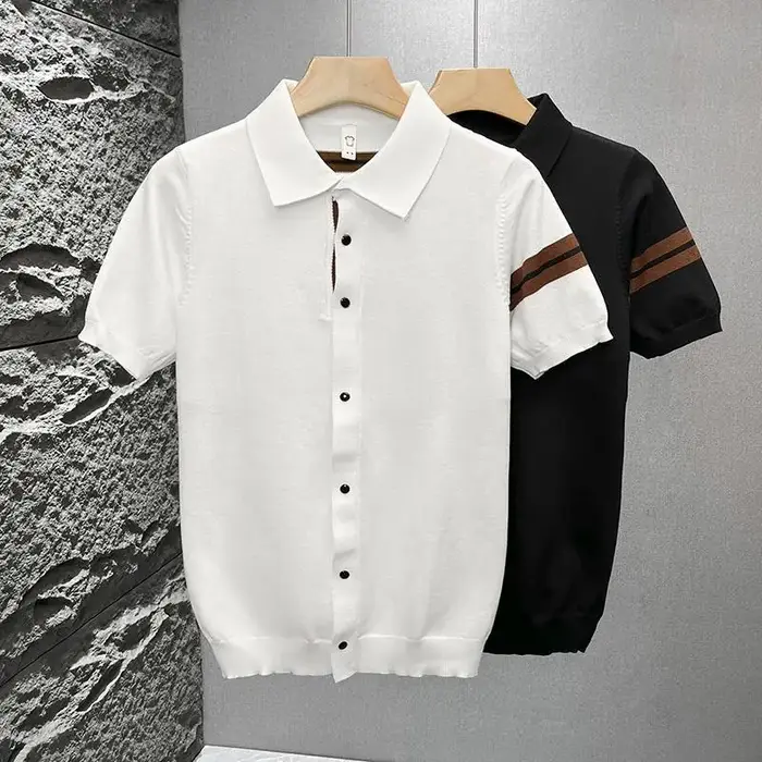 T-shirt d'été décontracté et polyvalent à col polo en maille