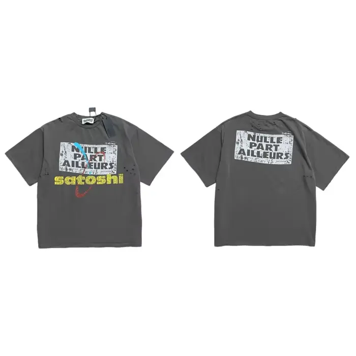 T-shirt vintage déchiré pour homme Satoshi Nakamoto, coton oversize, streetwear, t-shirt délavé