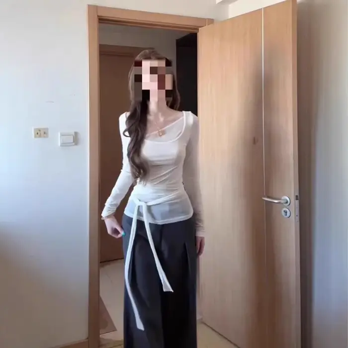 Nouveau design 2025 – T-shirt blanc à manches longues pour femme