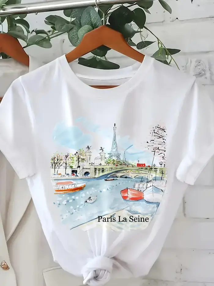 T-Shirt imprimé de Style urbain, haut à manches courtes et col rond indispensable pour le printemps 
