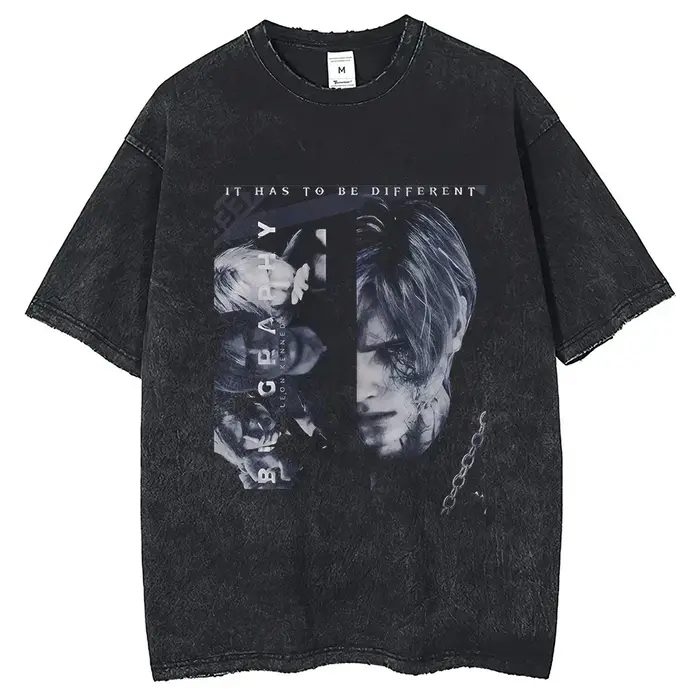 T-shirt à manches courtes en coton lavé vintage pour hommes, impression de portrait, jeu Valentine S
