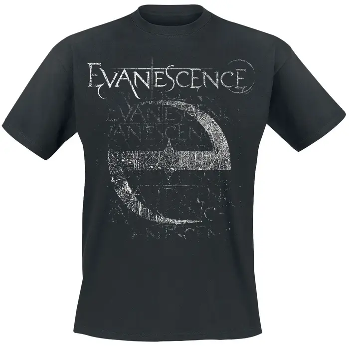 T-shirt en coton avec logo imprimé E effet vieilli Evanescence, style gothique, streetwear, col rond
