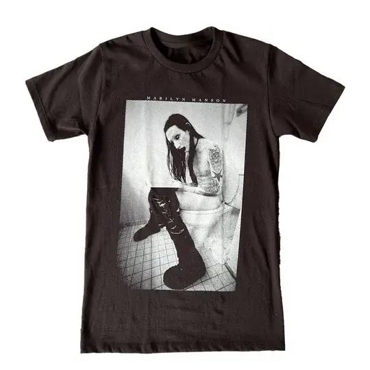 Marilyn Manson Men Cotton TShirt Dark Brown Gothic Grunge Style