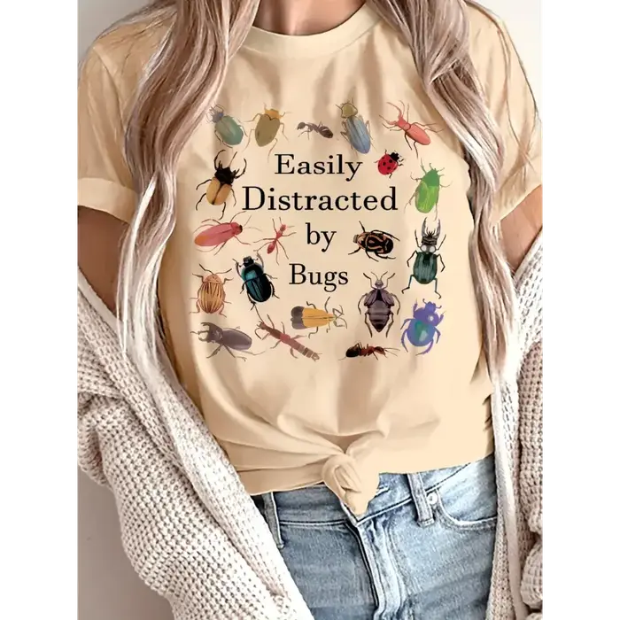 Anime insectes animaux imprimé col rond T-Shirt décontracté à manches courtes T-Shirt pour printemps