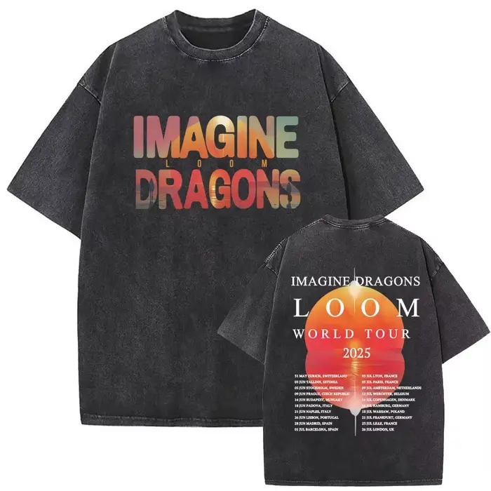 T-shirt vintage délavé Imagine Dragons Loom World Tour 2025 pour hommes et femmes, style gothique, s