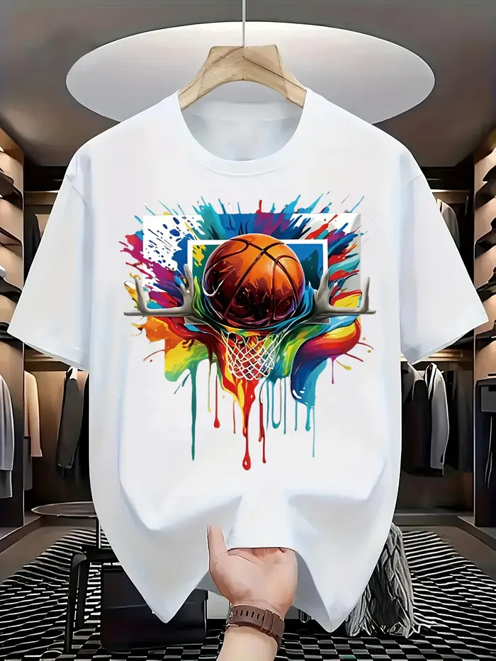 T-shirt d'été 100% coton pour hommes, avec haut à manches courtes imprimé, adapté aux amateurs de ba