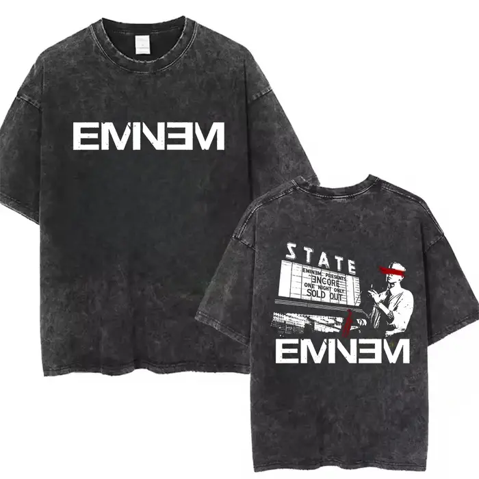Nouveau T-shirt unisexe délavé avec motif graphique Eminem World Tour, style gothique streetwear, po