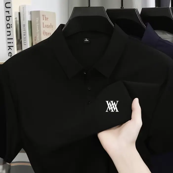Polo imprimé en soie glacée à manches courtes pour homme, haut de gamme, tendance, nouvelle collecti
