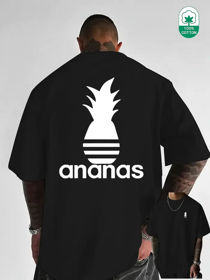 T-shirt pour homme en coton 100% doux de qualité supérieure avec imprimé silhouette d'ananas noir