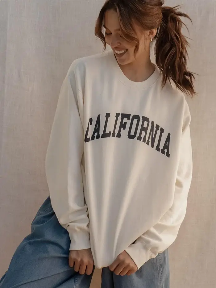 WXOY Sweat à Capuche Femme A/W Streetwear 100% Coton Imprimé Lettres California Oversize Col Rond Décontracté Coupe Ample Pull