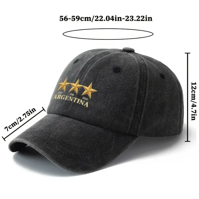 Une casquette de baseball unisexe élégante et polyvalente avec un motif imprimé représentant trois étoiles de l'ARGENTINE. Ce classique Ret