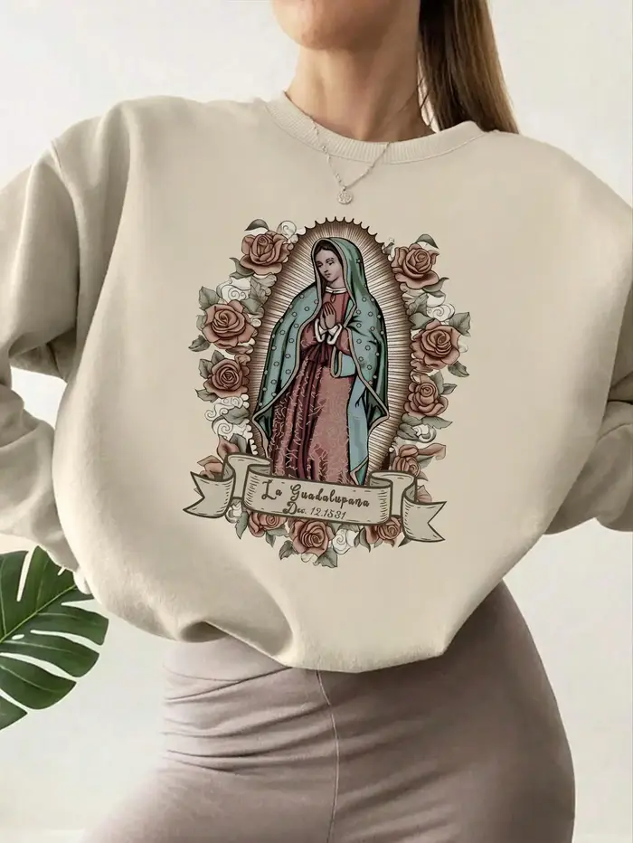 Sweat-shirt imprimé floral PVD Vierge Marie pour femme