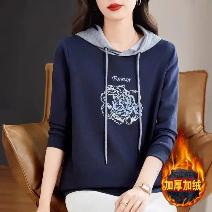 Sweat-shirt à capuche pour femme, haut ample à manches longues, en velours épais, épaules droites, nouvelle collection automne et hiver 2025