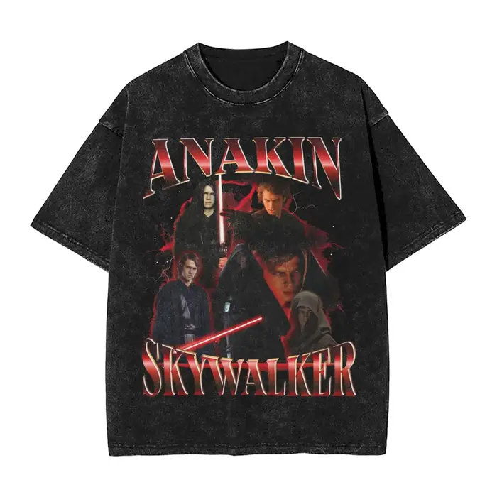 T-shirt délavé Anakin Skywalker Sith rétro Collage Hip Hop Vintage T-Shirts Harajuku Streetwear grap
