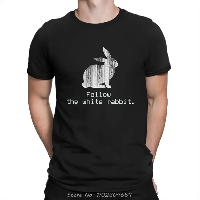 The Matrix Neo Film Follow the white Rabbit1 t-shirt hommes Ofertas grand col rond t-shirt coton déc