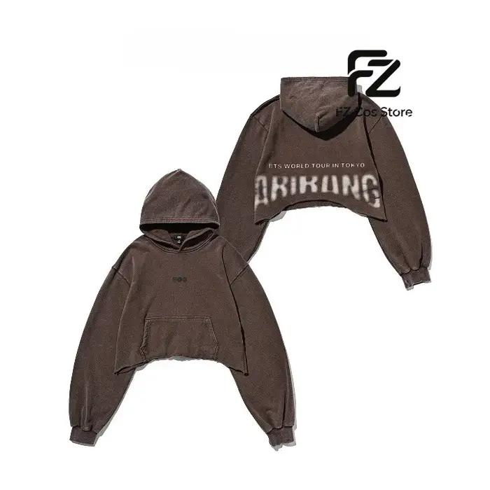 Nouveau sweat à capuche vintage marron de Tokyo, Japon, coupe courte, vêtement tendance, style uniqu