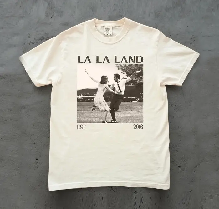 T-shirt à thème cinématographique inspiré de « La La Land », T-shirt confortable à col, T-shirt rétr