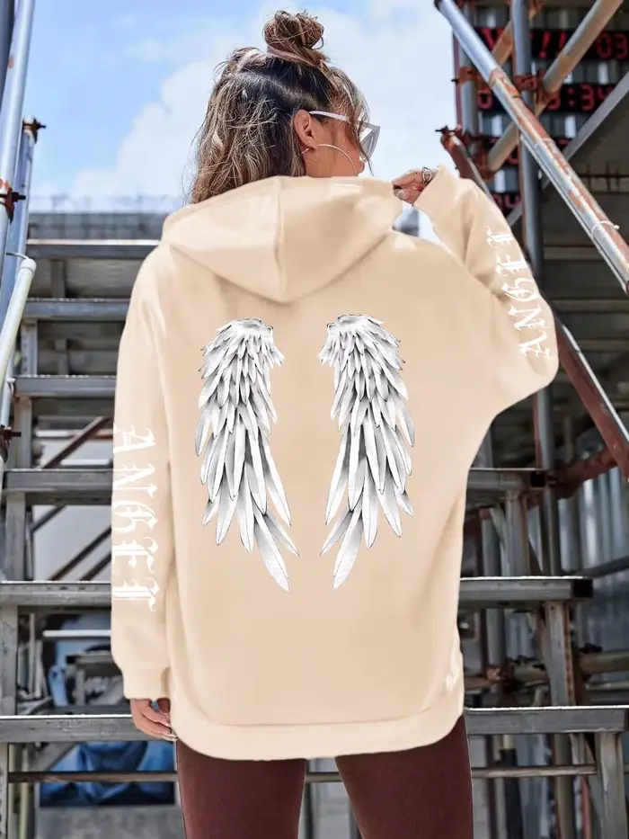 Sweat à capuche imprimé belles ailes d'ange pour femmes, chaud, confortable, décontracté, mode class