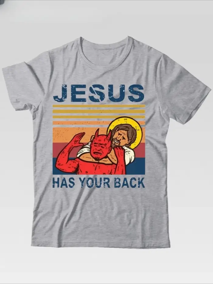 T-shirt en coton pour homme, style rétro, motif « Jésus a votre dos », idéal pour l'été, collection 2026, best-seller, mode chrétienne, Jiu Jitsu, streetwear
