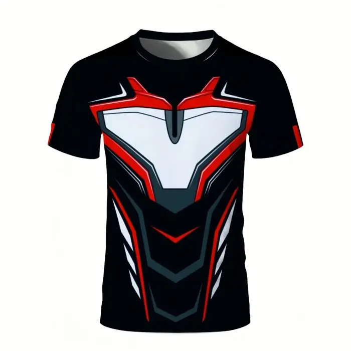T-shirt de compression pour homme, rouge, blanc, noir, imprimé armure, séchage rapide, manches court