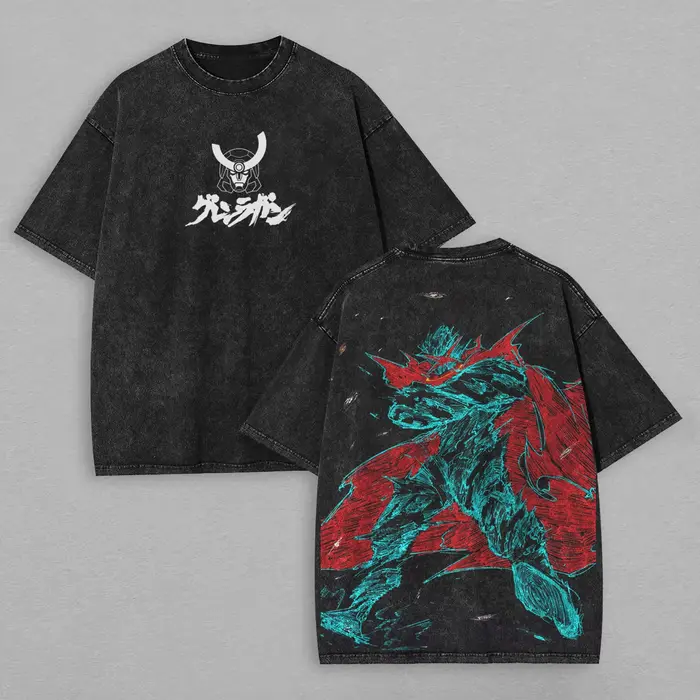 Tengen Toppa Gurren Lagann T-shirt imprimé surdimensionné unisexe lavé haut rétro japonais chaud Ani