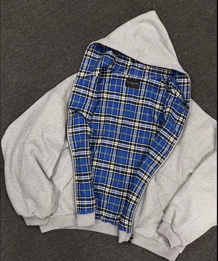 Sweat à capuche à carreaux bleus doublés des années 90