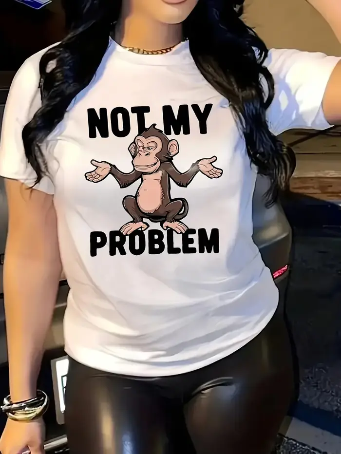 T-shirt grande taille pas mon problème pour femme |   Col rond décontracté, extensible moyen