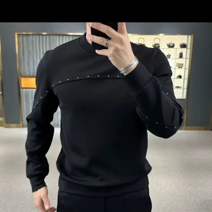 Sweat à capuche à manches longues pour hommes, européens, de haute qualité, col rond, tendance et po