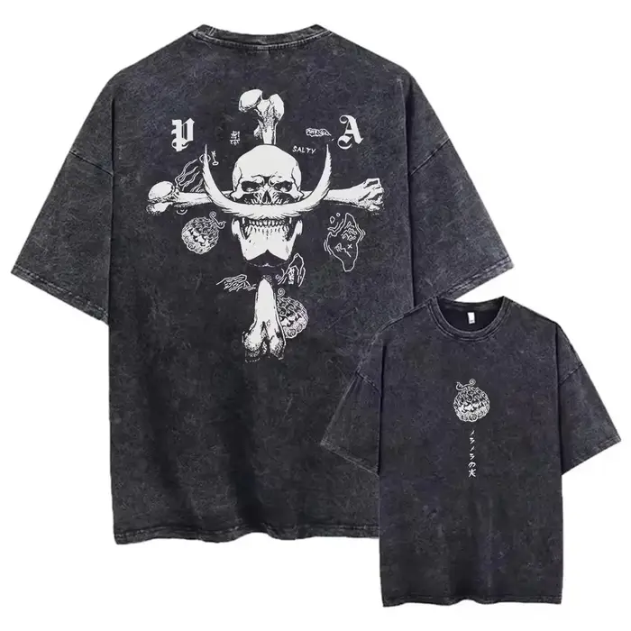 T-shirt unisexe délavé à imprimé graphique anime vintage gothique, manches courtes, streetwear Y2K, 