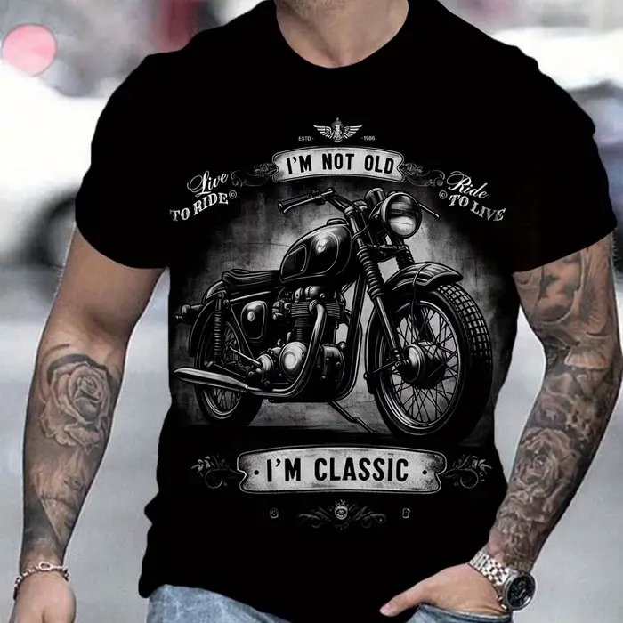 T-shirt de moto hommes impression 3D à manches courtes Vintage classiques T-shirt pour hommes Street