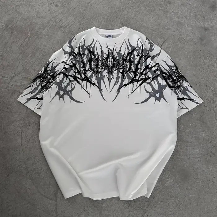 T-shirt à manches courtes pour adulte, style gothique cyberpunk Y2K, imprimé stencil, broderie 3D, d