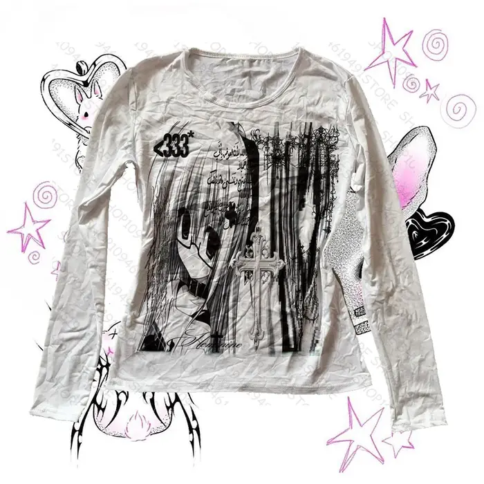 Vêtements Grunge pour femmes t-shirts graphiques Y2k hauts Shoujo fille Style