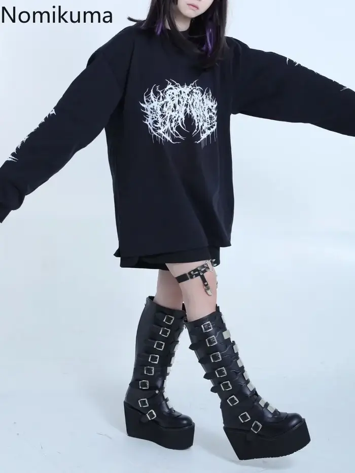2025 Ropa Mujer Streetwear Hip-hop sweats à capuche femmes vêtements japonais Harajuku hauts col rond pulls