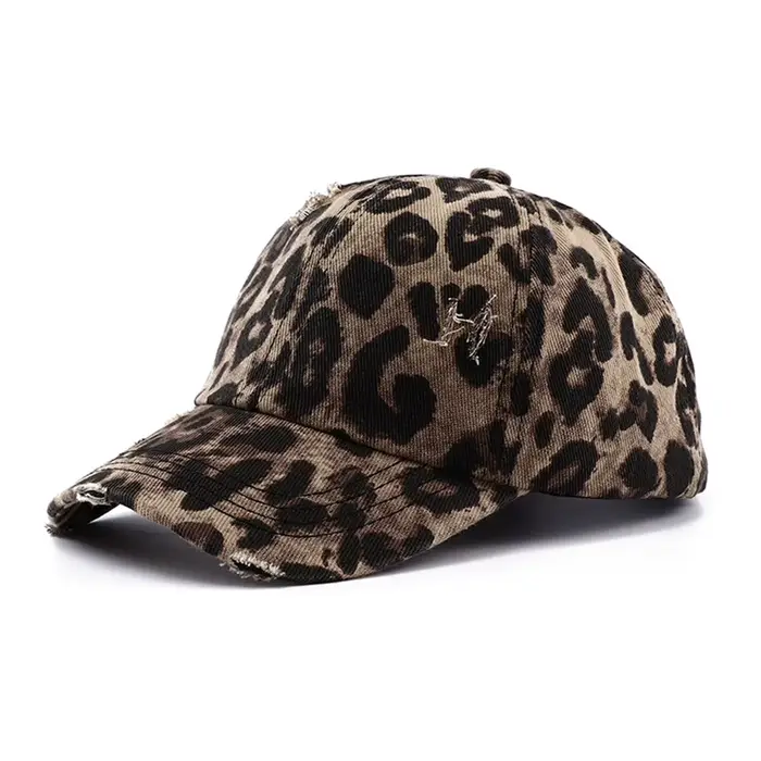 Casquette de baseball en coton délavé pour femme, imprimé léopard vintage, queue de cheval Hip Hop, 