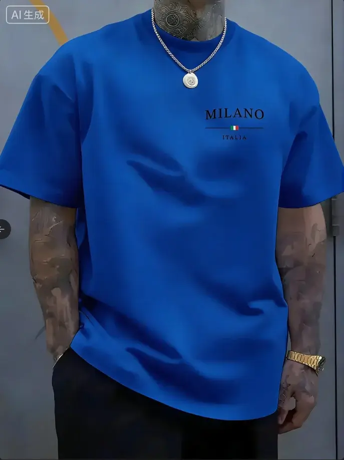 Dernier modèle, t-shirt ample en coton pour homme, tendance, avec imprimé italien style Milan, respi