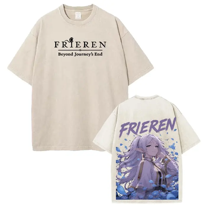 T-shirt Anime Frieren Harajuku Vintage Lavé Streetwear Homme Femme Vêtement Manches Courtes Oversize