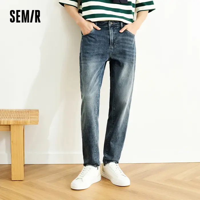 Jean Homme Semir Vintage Délavé Coton Élastique Doux Coupe Slim Polyvalent Tendance 2026 Décontracté