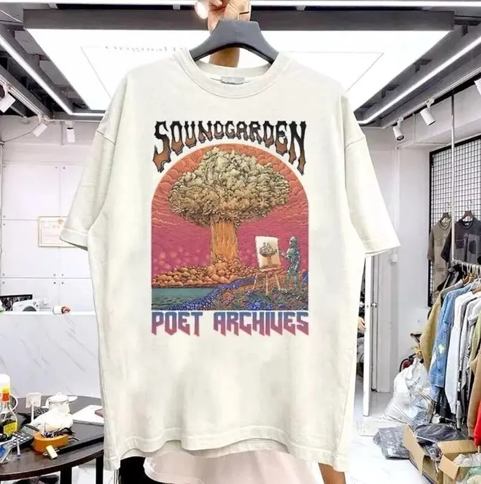 T-shirt unisexe blanc à manches courtes avec image de groupe Soundgarden, vêtements pour hommes et f